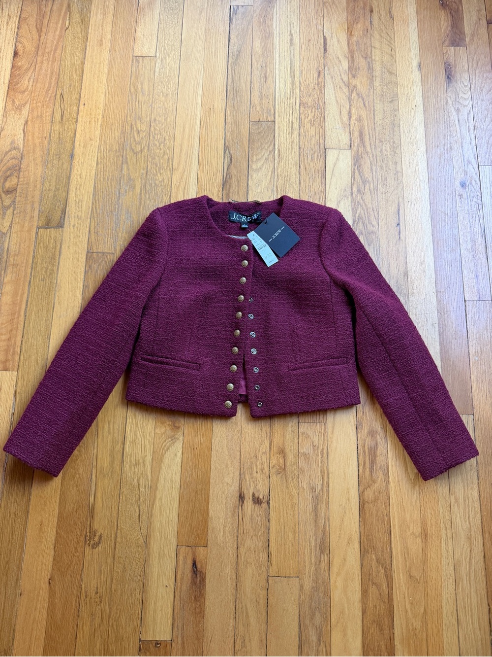 NEW J. Crew burgundy snap front cropped jacket